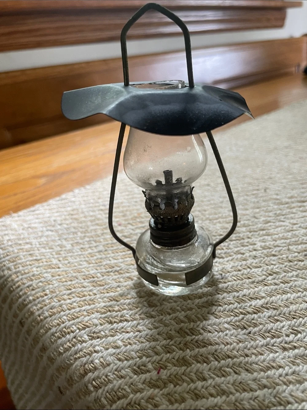 Vintage-Inspired Glass Oil Lantern with Black Metal Shade